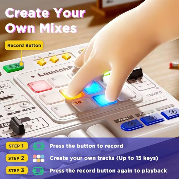 iPlay iLearn Kids DJ Mixer Toy Toddler Musical DJ Turntable W/Lights Sounds - Picture 3 of 5